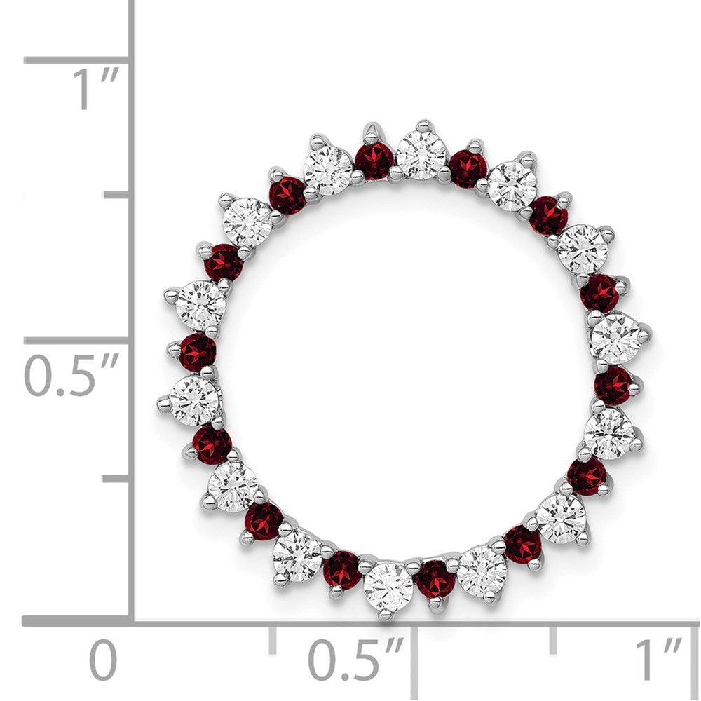 14k White Gold Real Diamond & .42 Garnet Fancy Circle Chain Slide