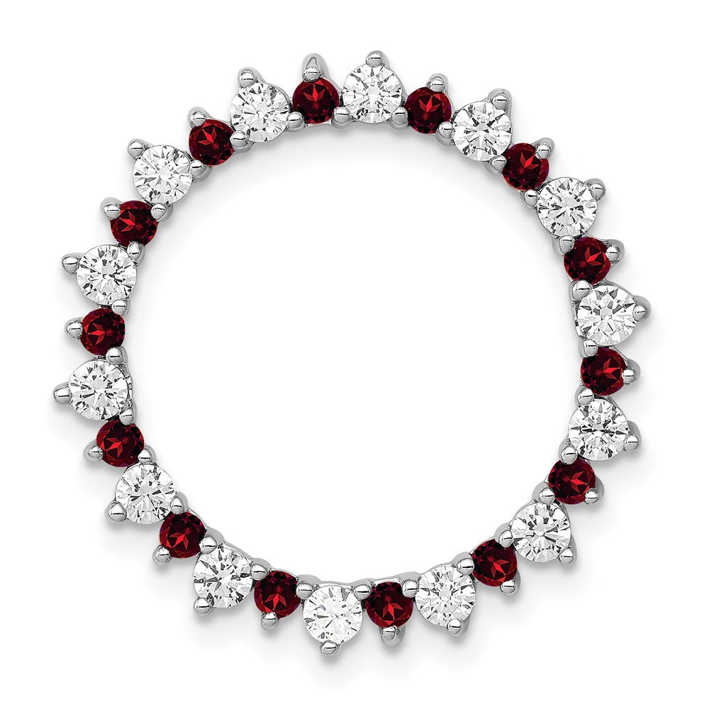 14k White Gold Real Diamond & .42 Garnet Fancy Circle Chain Slide