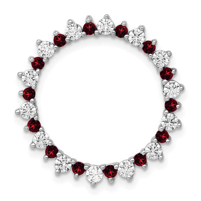 14k White Gold Real Diamond & .42 Garnet Fancy Circle Chain Slide