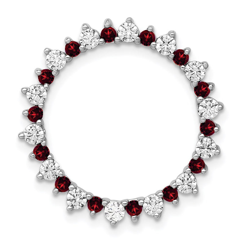 14k White Gold Real Diamond & .42 Garnet Fancy Circle Chain Slide