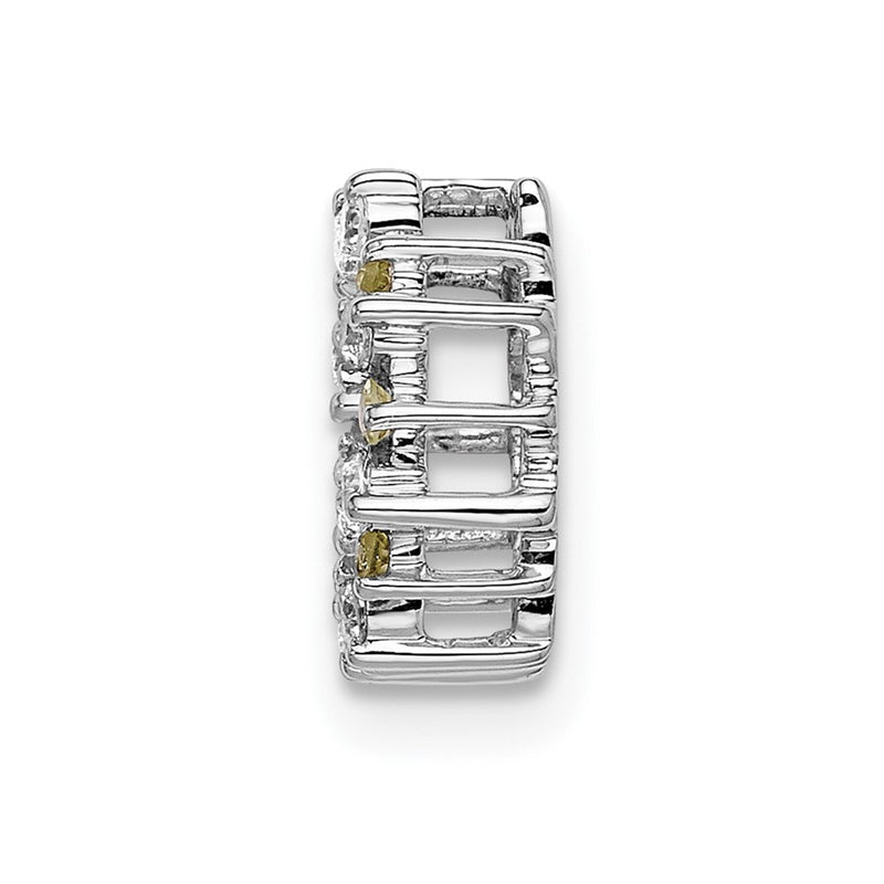 14k White Gold Real Diamond and .08 Peridot Fancy Circle Chain Slide