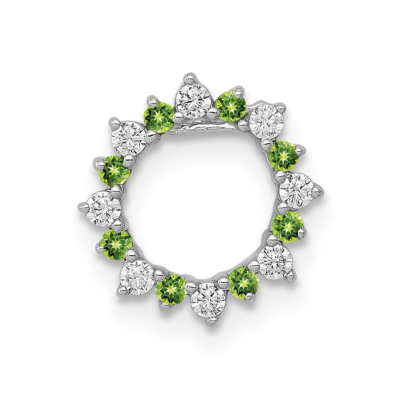 14k White Gold Real Diamond and .08 Peridot Fancy Circle Chain Slide