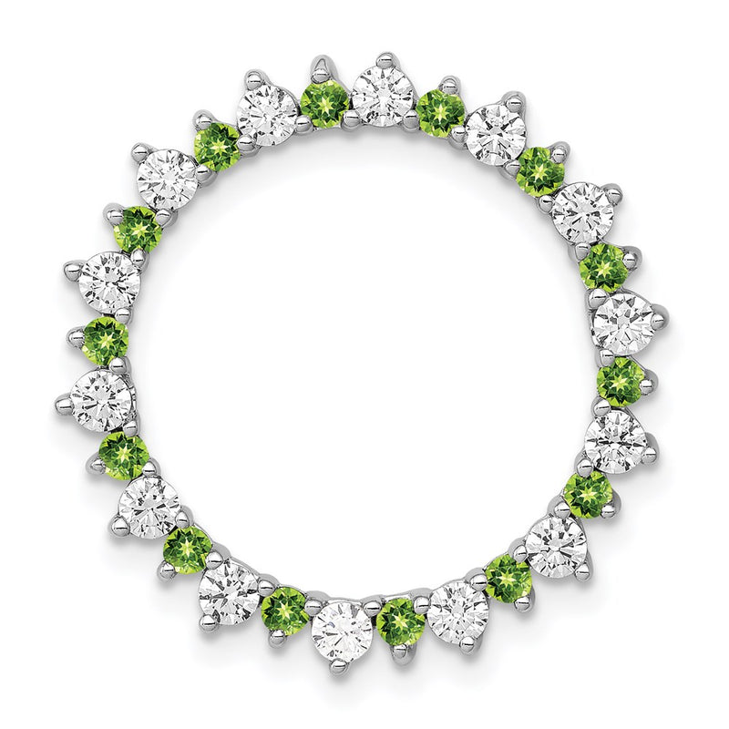 14k White Gold Real Diamond & .42 Peridot Fancy Circle Chain Slide