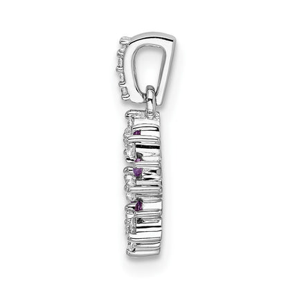 14k White Gold Real Diamond and .08 Amethyst Fancy Circle Pendant