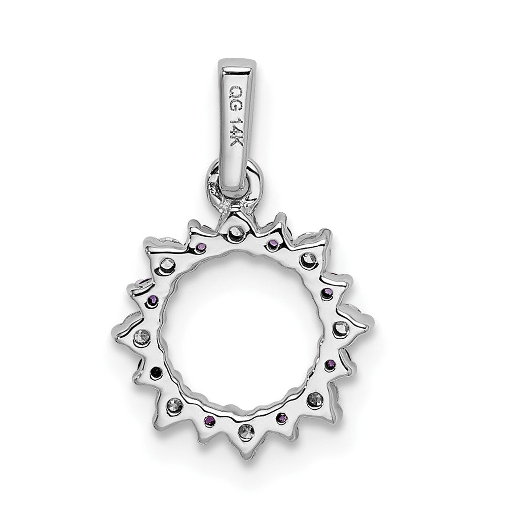 14k White Gold Real Diamond and .08 Amethyst Fancy Circle Pendant