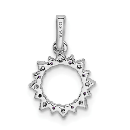 14k White Gold Real Diamond and .08 Amethyst Fancy Circle Pendant