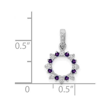 14k White Gold Real Diamond and .08 Amethyst Fancy Circle Pendant
