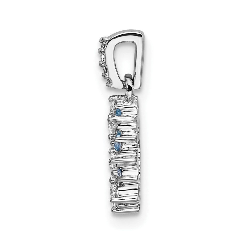 Solid 14k White Gold .08ct. Simulated CZ and Blue Topaz Fancy Circle Pendant