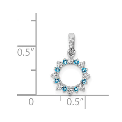 14k White Gold .08ct. Real Diamond and Blue Topaz Fancy Circle Pendant