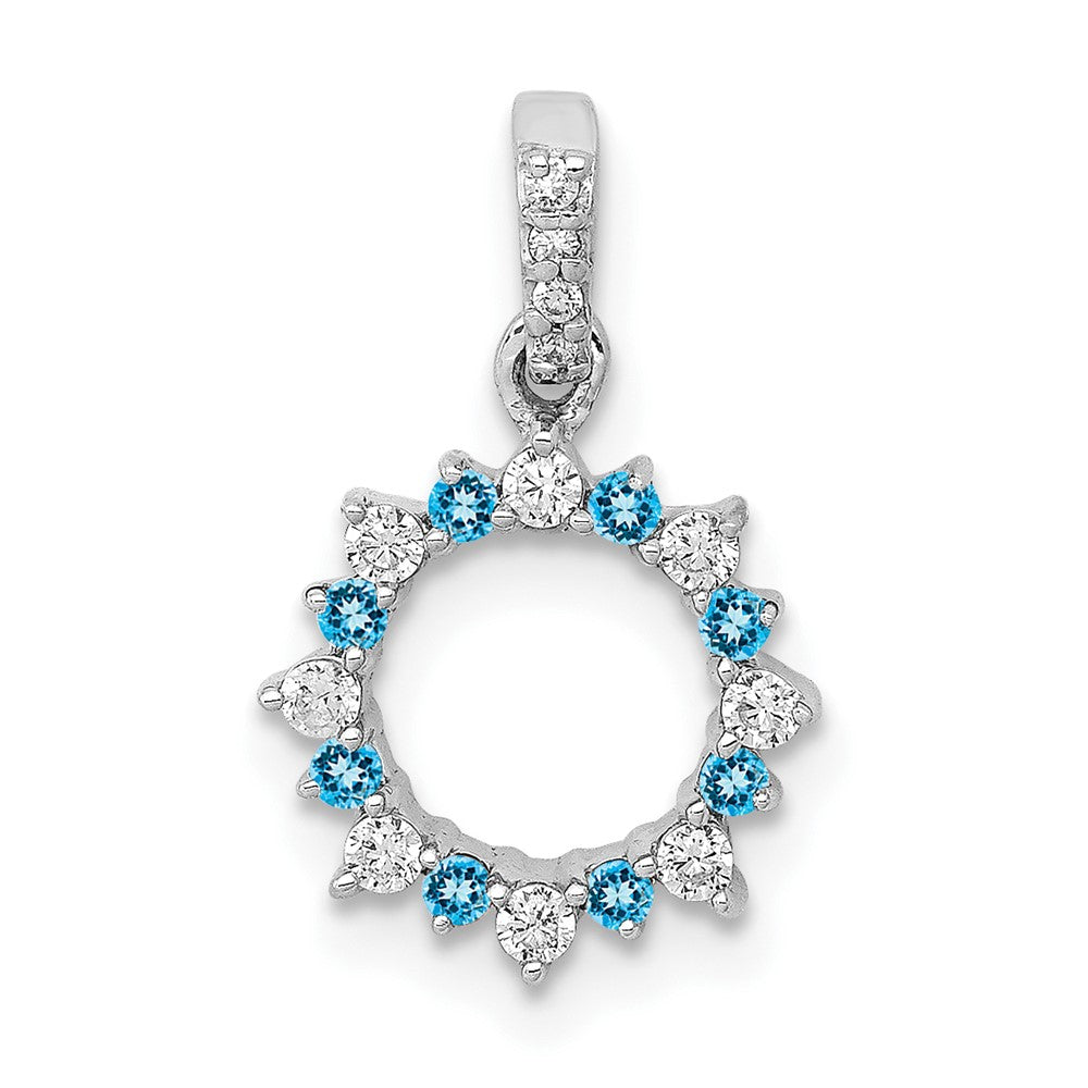 14k White Gold .08ct. Real Diamond and Blue Topaz Fancy Circle Pendant