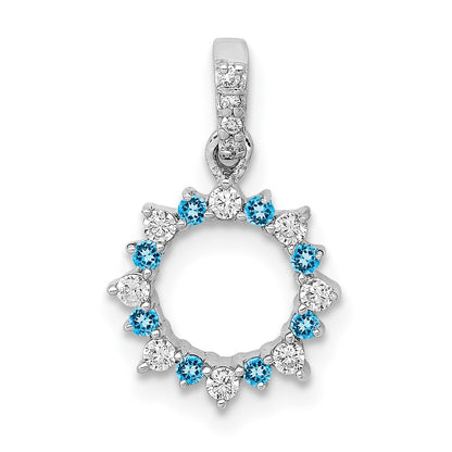 14k White Gold .08ct. Real Diamond and Blue Topaz Fancy Circle Pendant