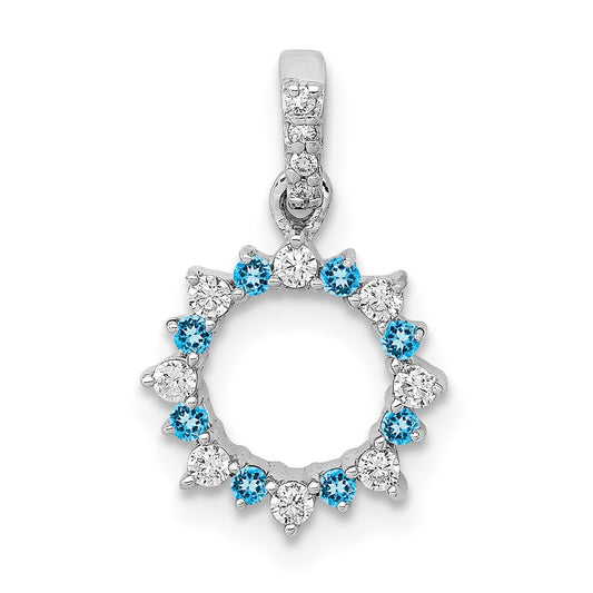 14k White Gold .08ct. Real Diamond and Blue Topaz Fancy Circle Pendant