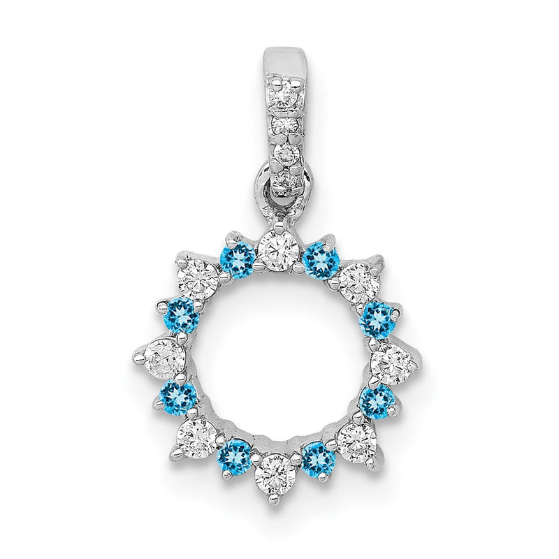 14k White Gold .08ct. Real Diamond and Blue Topaz Fancy Circle Pendant
