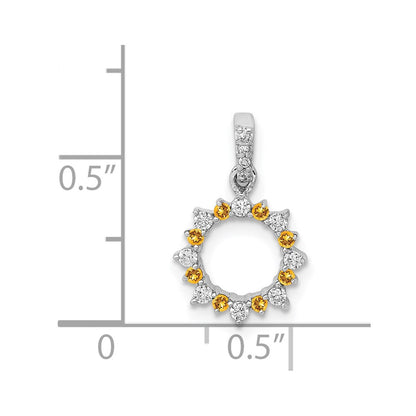 14k White Gold Real Diamond and .08 Citrine Fancy Circle Pendant
