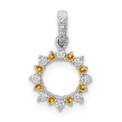 14k white gold real diamond and 08 citrine fancy circle pendant pm3856 ci 012 wa