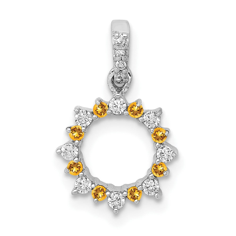 14k White Gold Real Diamond and .08 Citrine Fancy Circle Pendant
