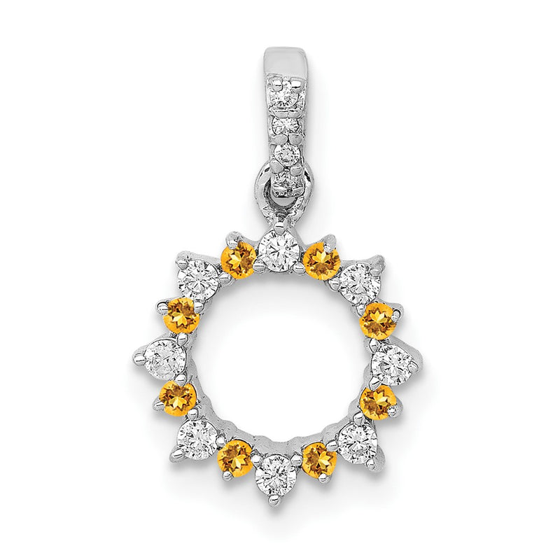 14k White Gold Real Diamond and .08 Citrine Fancy Circle Pendant