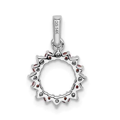 14k White Gold Real Diamond and .08 Garnet Fancy Circle Pendant