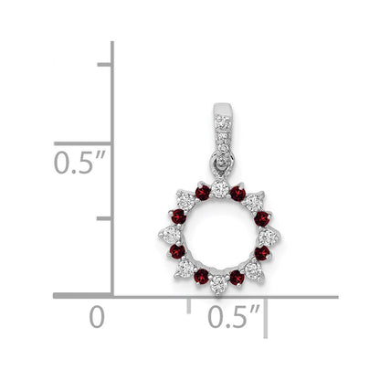 14k White Gold Real Diamond and .08 Garnet Fancy Circle Pendant