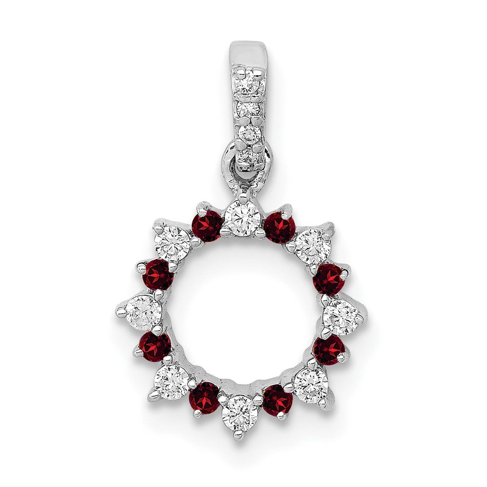 14k White Gold Real Diamond and .08 Garnet Fancy Circle Pendant