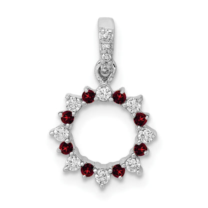 14k White Gold Real Diamond and .08 Garnet Fancy Circle Pendant