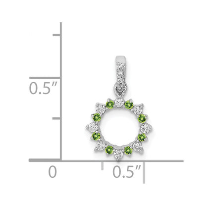 14k White Gold Real Diamond and .08 Peridot Fancy Circle Pendant