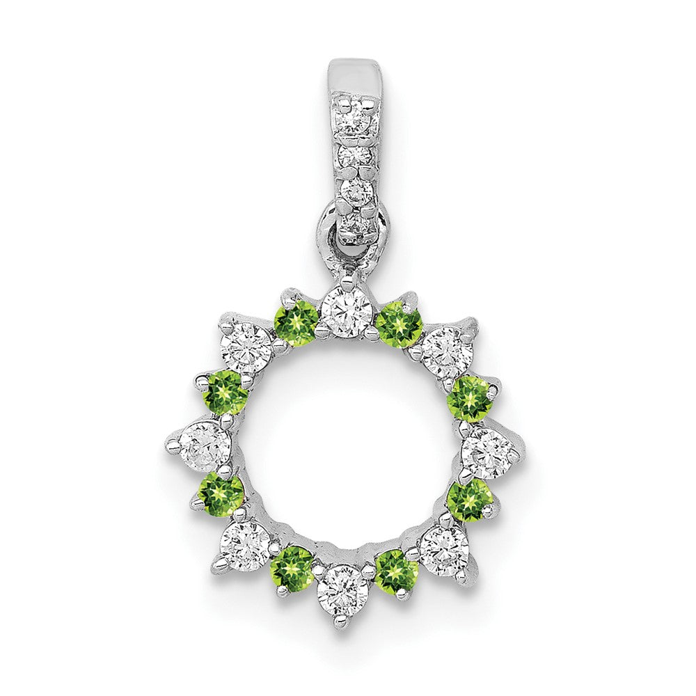 14k White Gold Real Diamond and .08 Peridot Fancy Circle Pendant