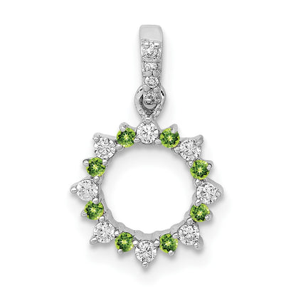 14k White Gold Real Diamond and .08 Peridot Fancy Circle Pendant