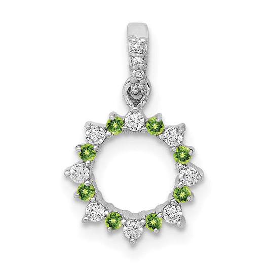 14k White Gold Real Diamond and .08 Peridot Fancy Circle Pendant