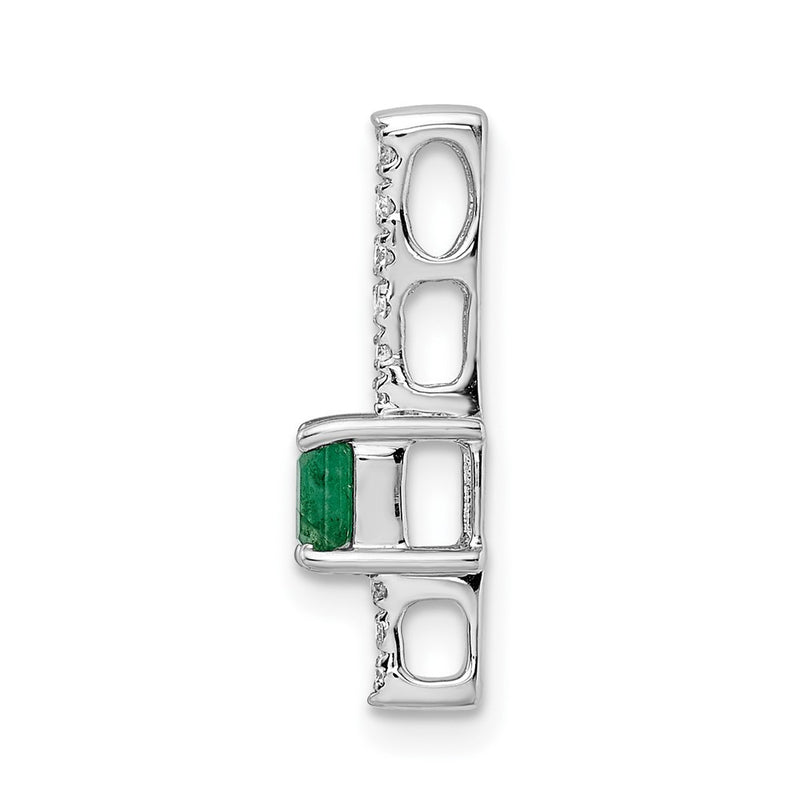 14k White Gold Real Diamond and Rectangle Emerald Fancy Chain Slide