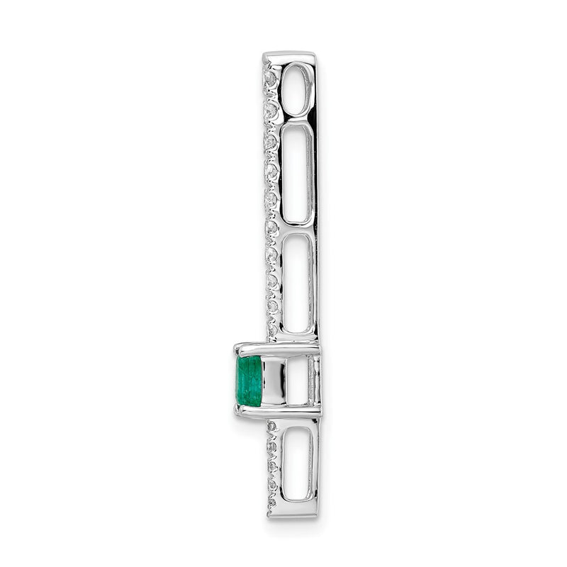 14k White Gold Real Diamond and Rectangle Emerald Fancy Chain Slide