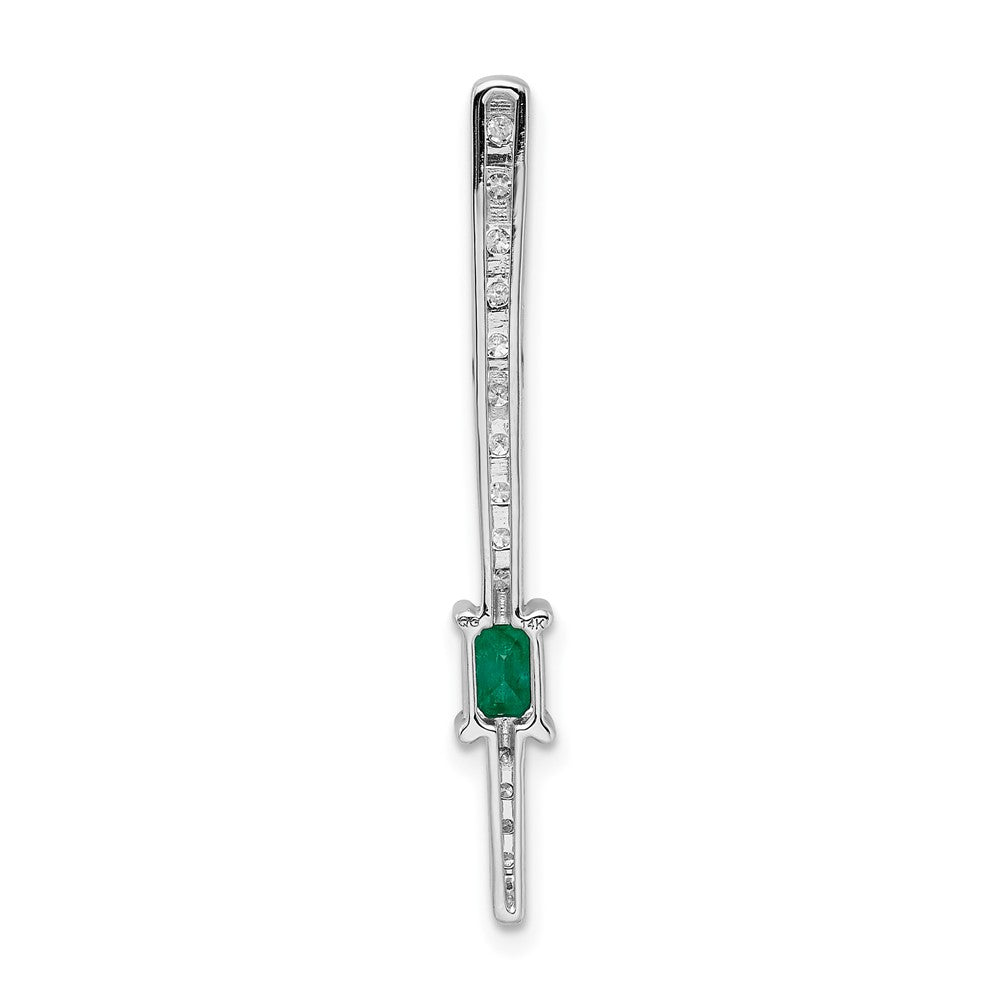 14k White Gold Real Diamond and Rectangle Emerald Fancy Chain Slide