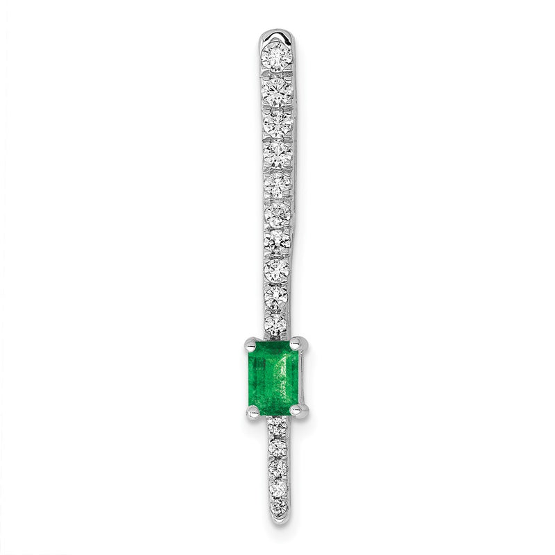 14k White Gold Real Diamond and Rectangle Emerald Fancy Chain Slide