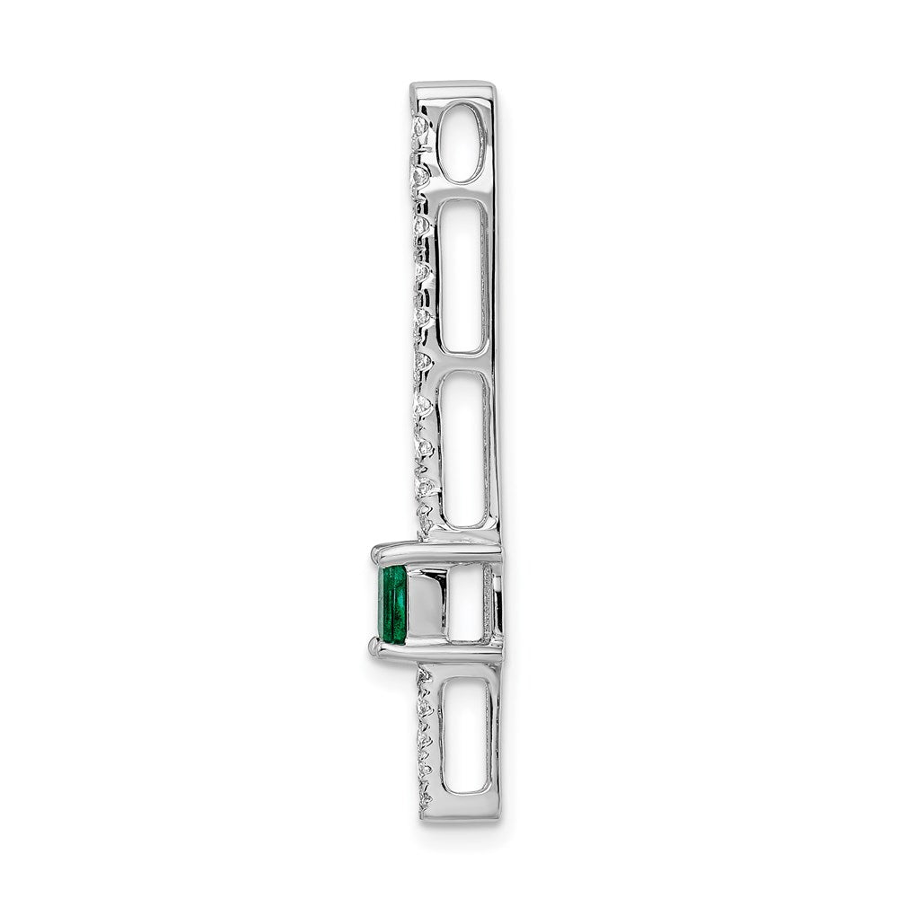 14k White Gold Real Diamond & Rectangle Emerald Fancy Chain Slide