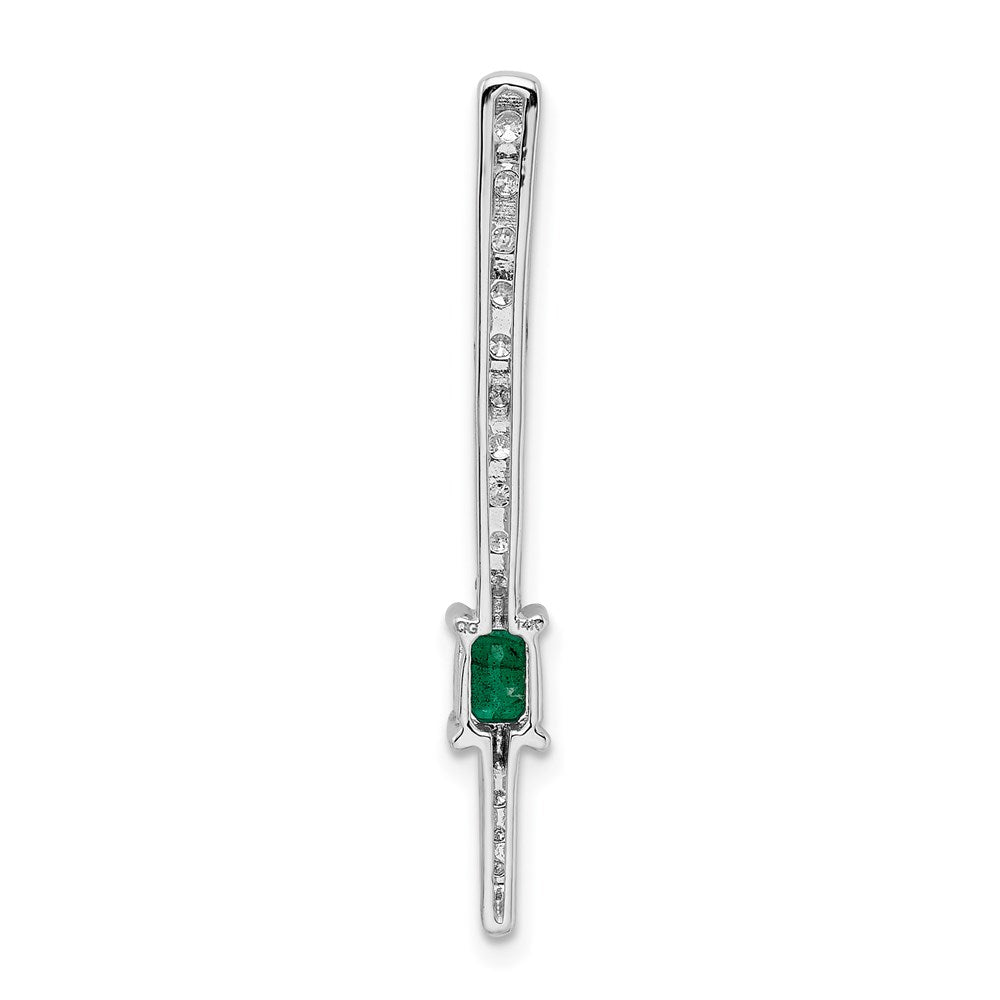 14k White Gold Real Diamond & Rectangle Emerald Fancy Chain Slide