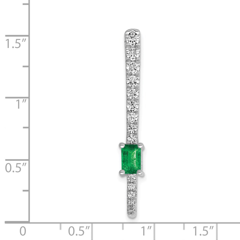 14k White Gold Real Diamond & Rectangle Emerald Fancy Chain Slide