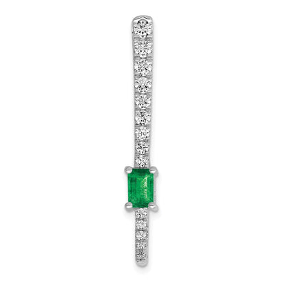 14k White Gold Real Diamond & Rectangle Emerald Fancy Chain Slide