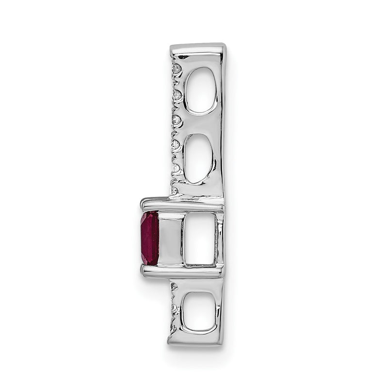 14k White Gold Real Diamond and .24 Ruby Fancy Chain Slide