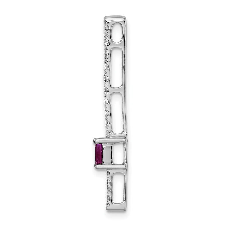 14k White Gold Real Diamond & .29 Ruby Fancy Chain Slide