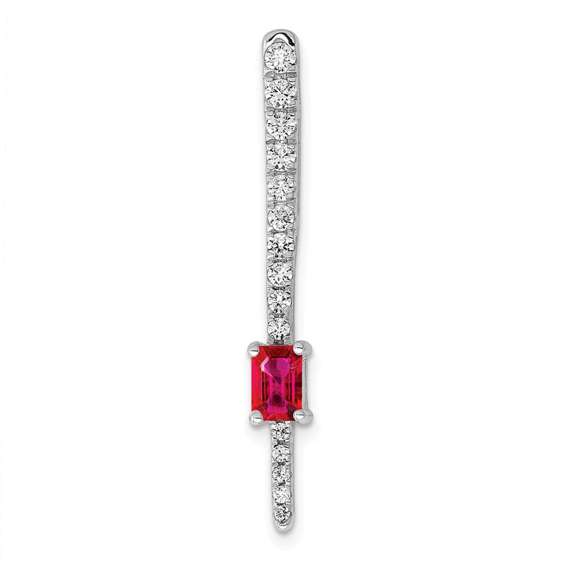 14k White Gold Real Diamond & .29 Ruby Fancy Chain Slide