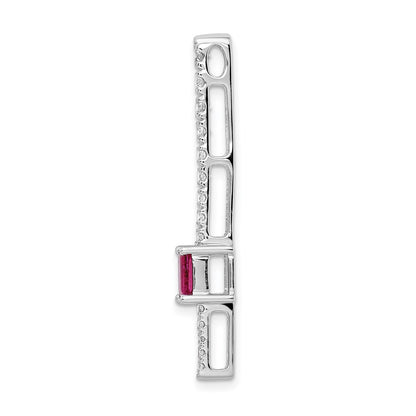 14k White Gold Real Diamond & .45 Ruby Fancy Chain Slide