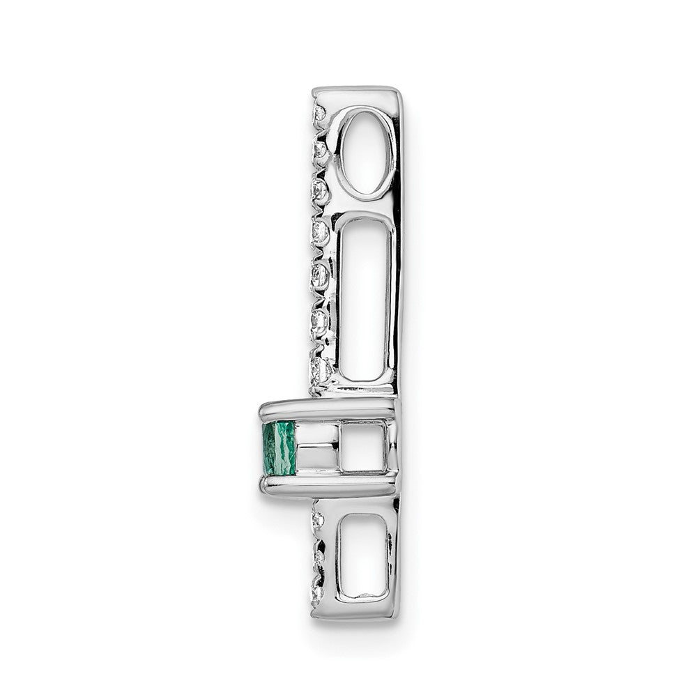 14k White Gold Real Diamond and Emerald Fancy Chain Slide