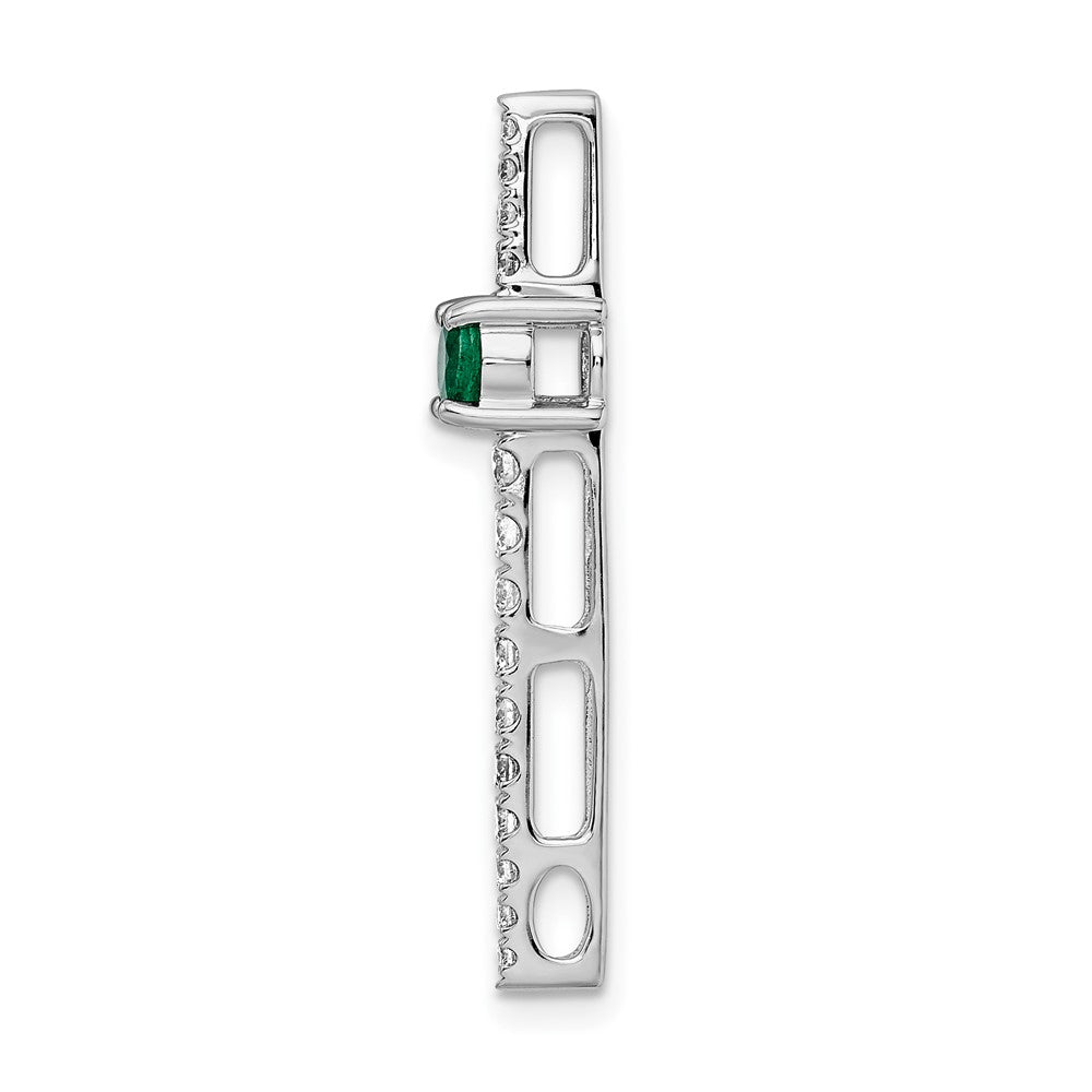 14k White Gold Real Diamond and Emerald Fancy Chain Slide