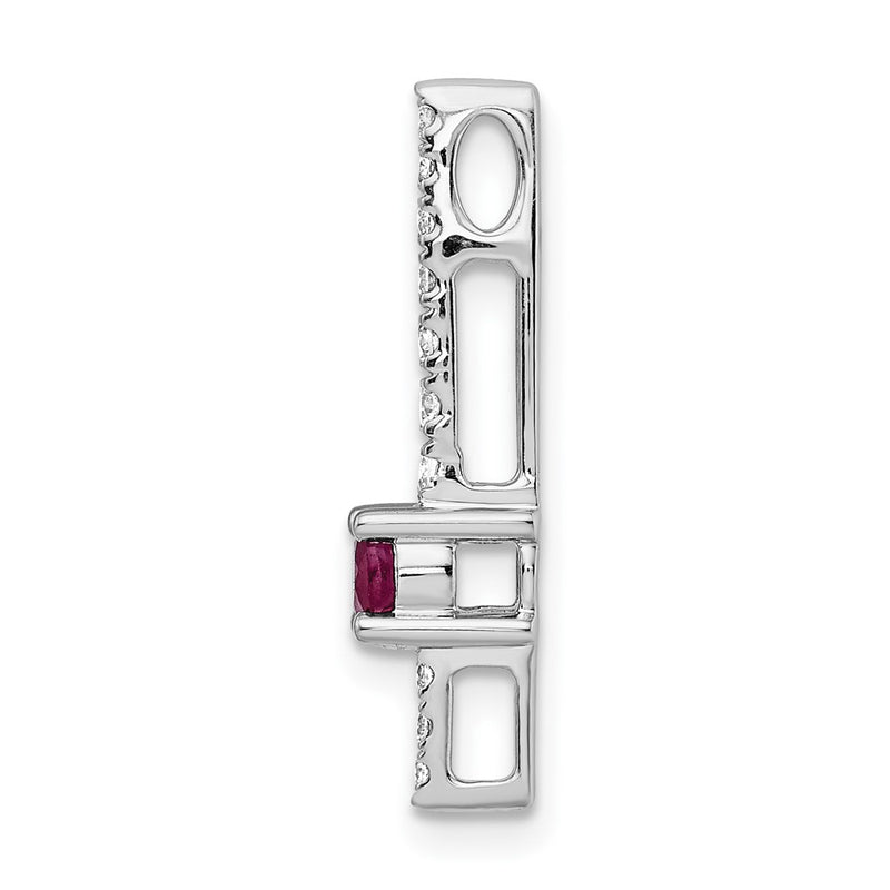 14k White Gold Real Diamond and .18 Ruby Fancy Chain Slide