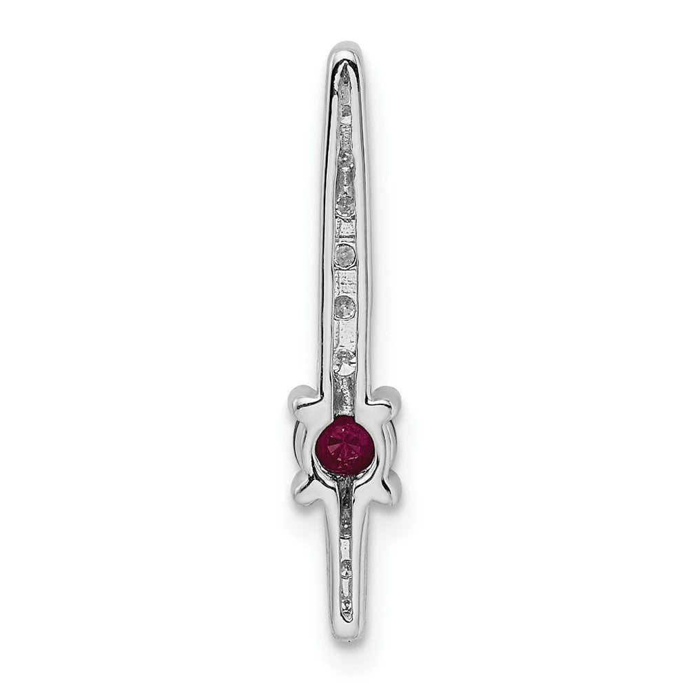 14k White Gold Real Diamond and .18 Ruby Fancy Chain Slide