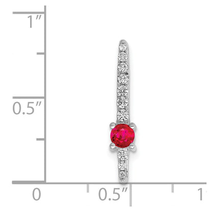 14k White Gold Real Diamond and .18 Ruby Fancy Chain Slide
