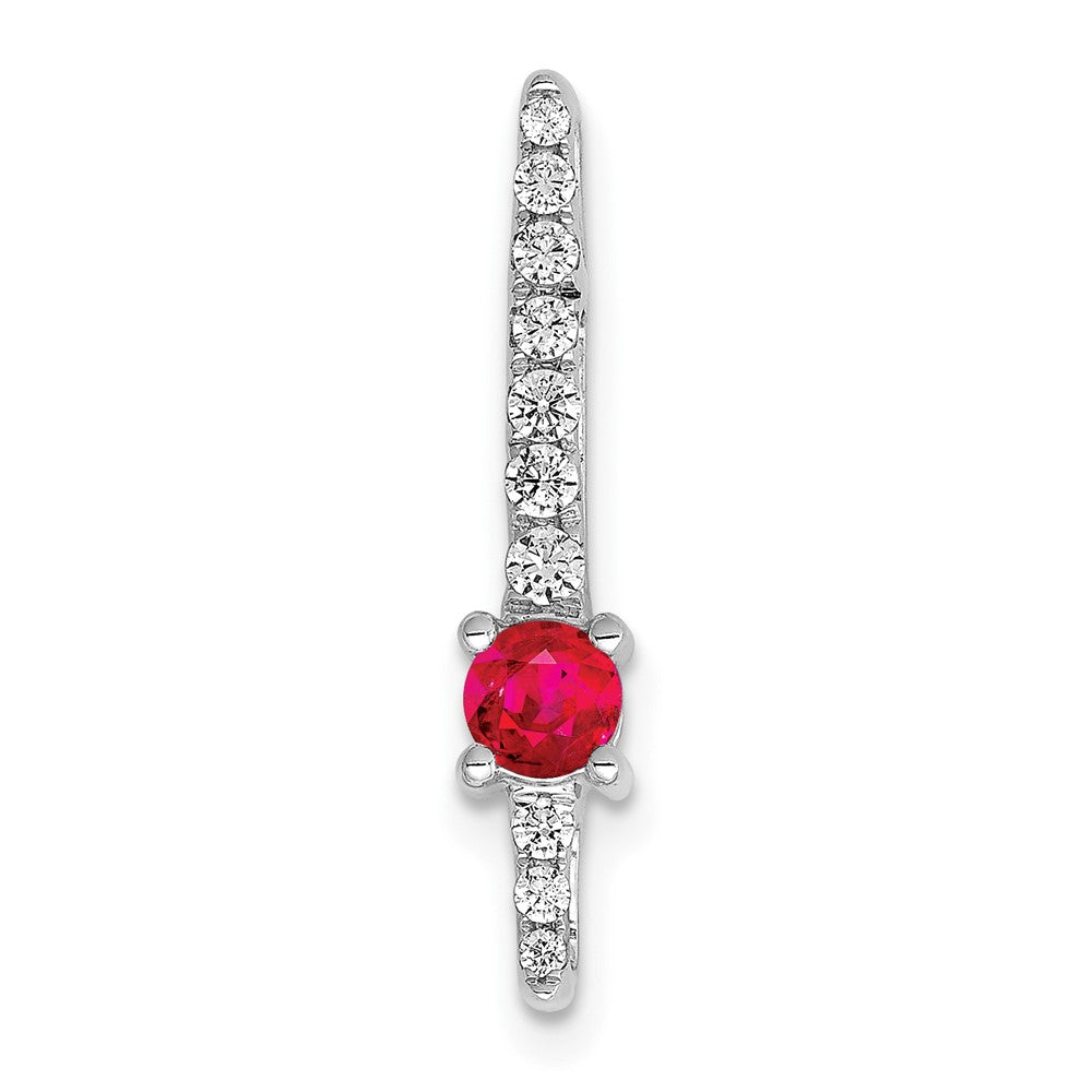 14k White Gold Real Diamond and .18 Ruby Fancy Chain Slide