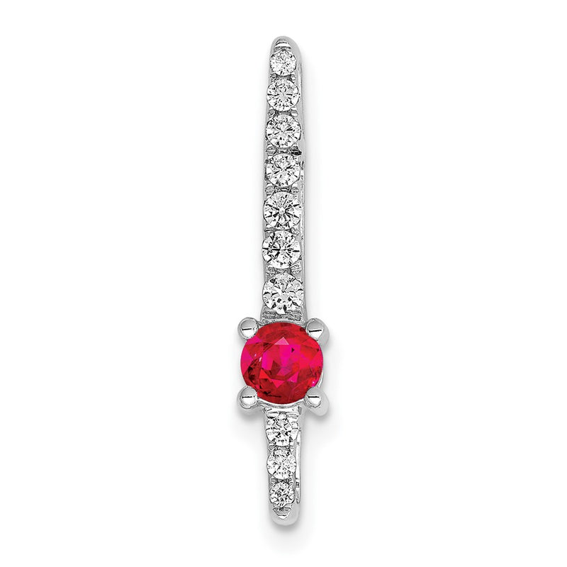 14k White Gold Real Diamond and .18 Ruby Fancy Chain Slide