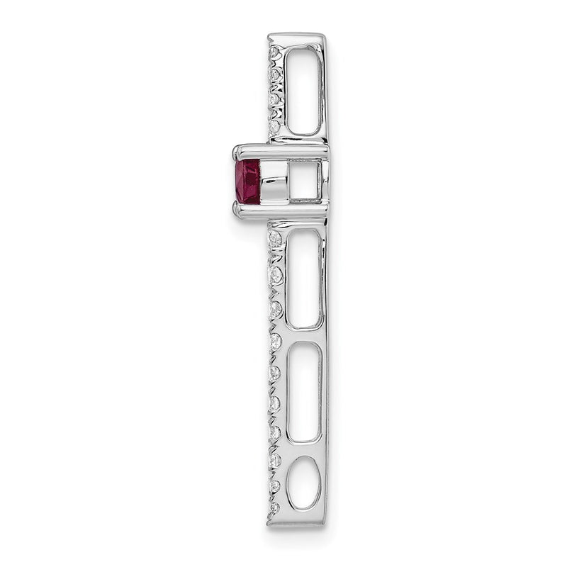 14k White Gold Real Diamond & .33 Ruby Fancy Chain Slide