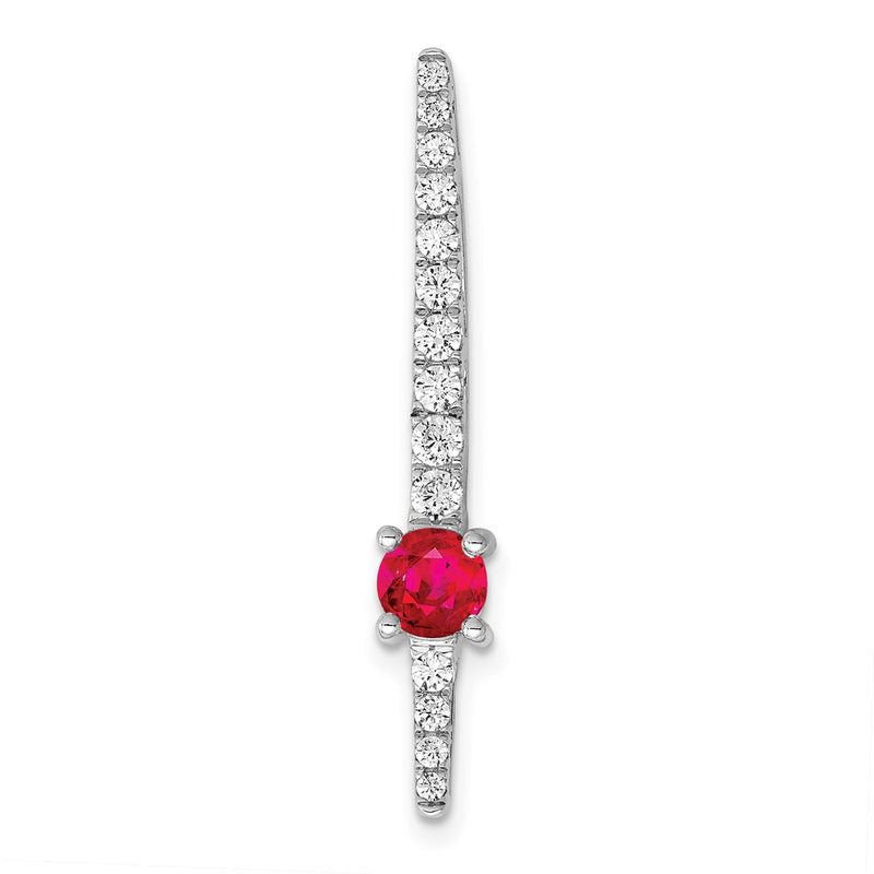 14k White Gold Real Diamond & .33 Ruby Fancy Chain Slide